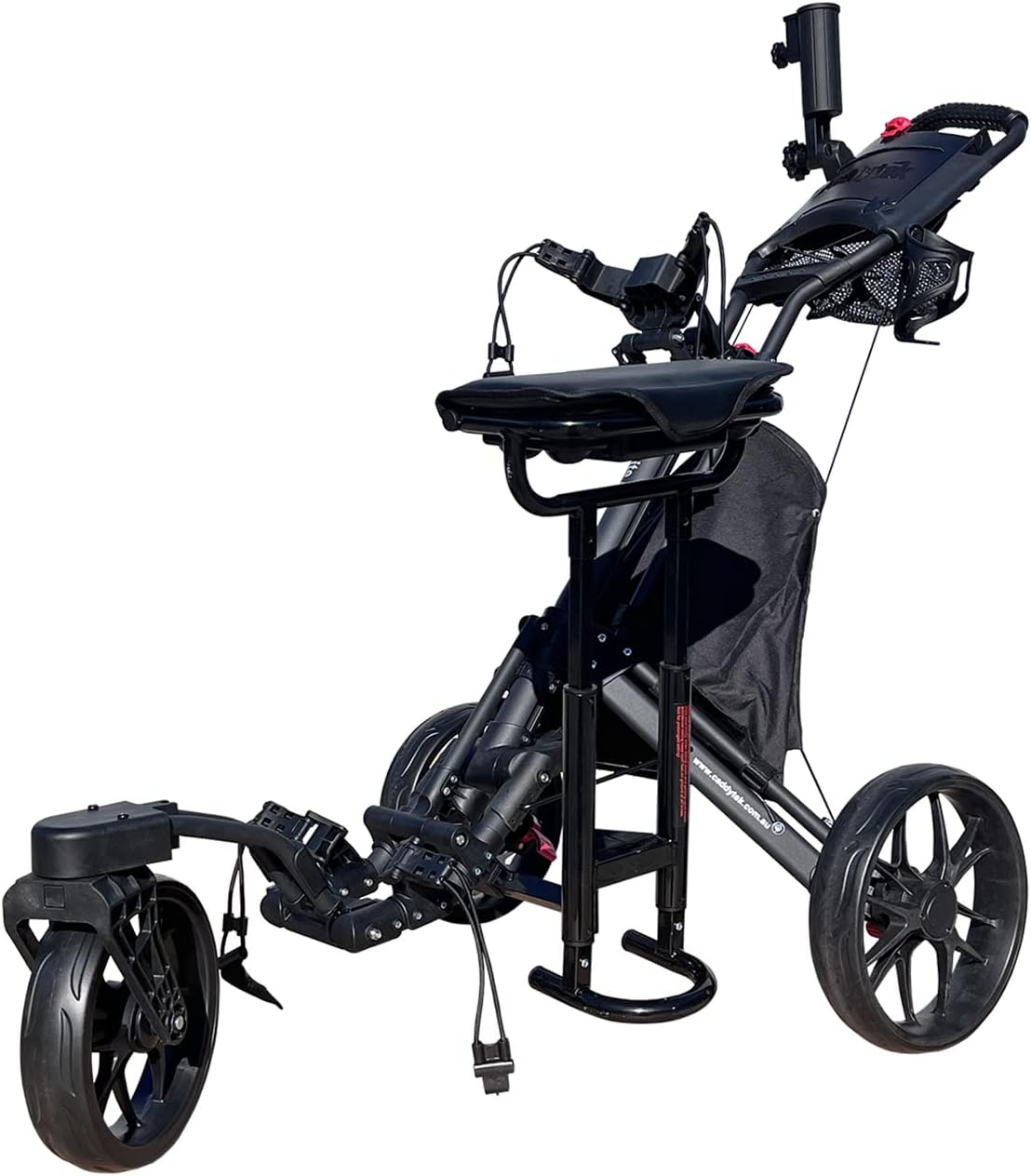 Caddytek Caddylite EZ-S Pro One-Click Folding 3-Wheel Golf Buggy with 360-Degree Swivel Front Wheel - Black + Removable Seat - 12-Month Australian Warranty image number 1