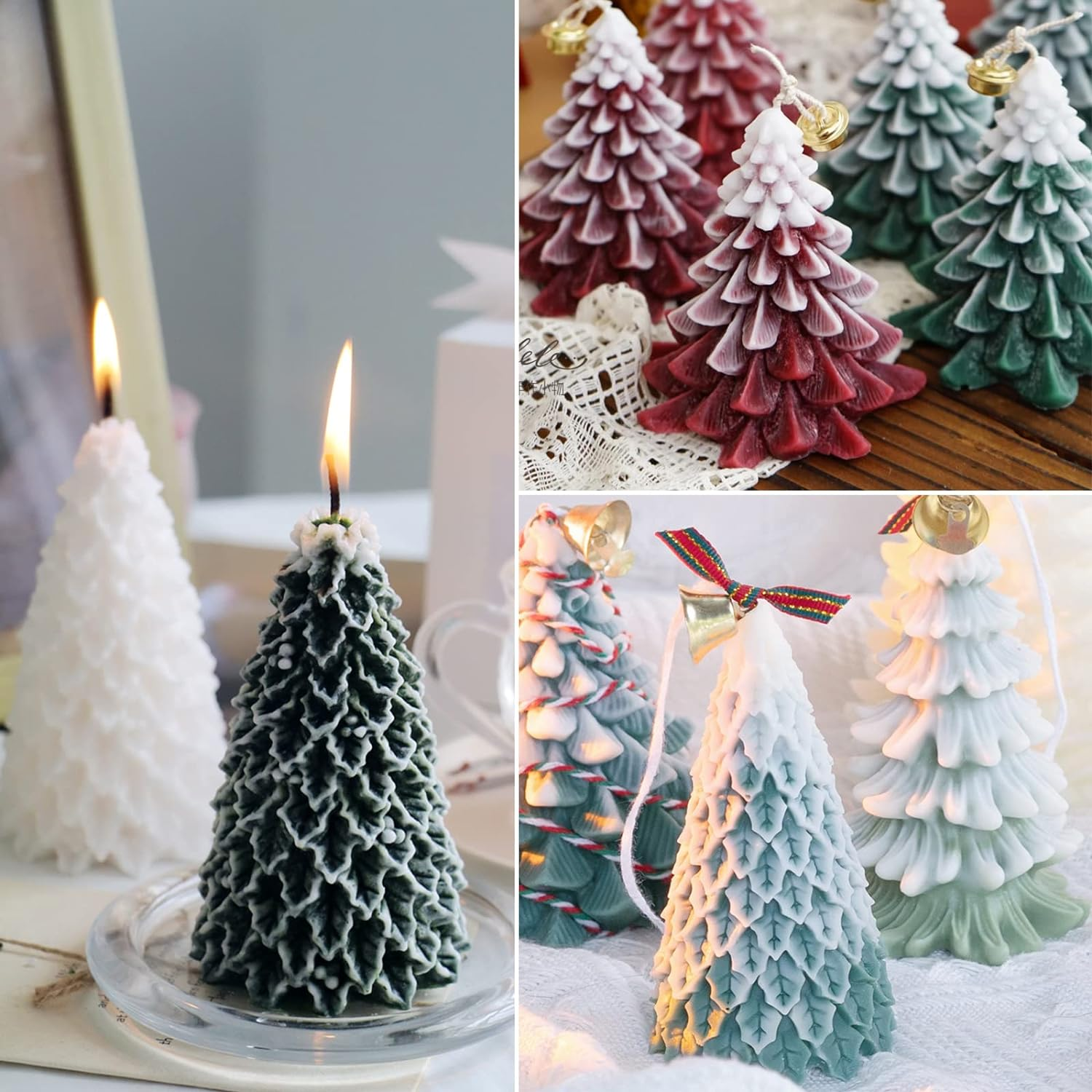 4PCS Christmas Tree Silicone Mold, 3D Candle Molds for Candle Making, Tree Shaped Silicone Epoxy Resin Mold, Ornament Mould for DIY Wax Candle Soap Art Craft Cake Chocolate Home Decor - Gold image number 2