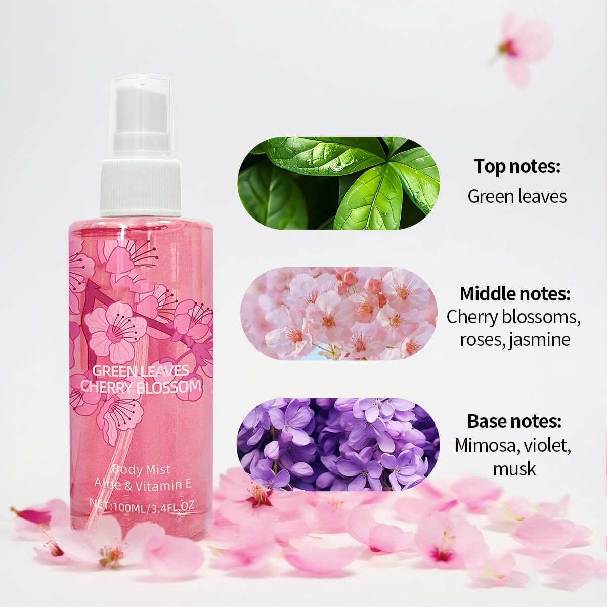 Green Leaves & Cherry Blossom Eau De Parfum 3.40 Ounce /100Ml | Alcohol-Free Floral Perfume Spray for Women | Refreshing Spring Scent with Aloe | Long Lasting Fragrance image number 6