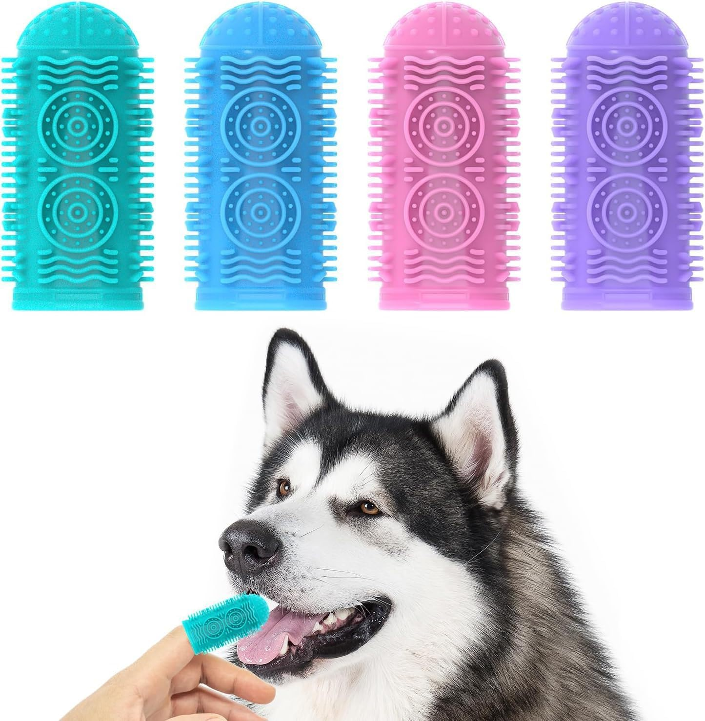 Silicone Dog Toothbrush - 4 Pack Finger Toothbrush Kit for Dogs & Cats | Plaque Remover, Dental Care & Teeth Cleaning Tools image number 1
