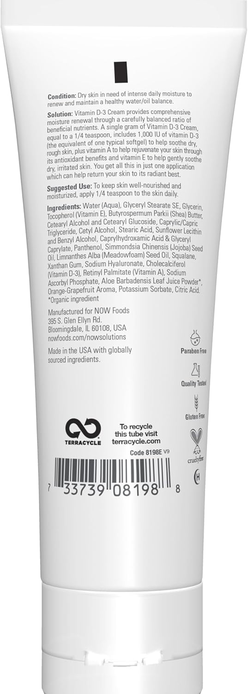 Now Foods Vitamin D-3 Full Body Cream, 4 Ounce image number 1