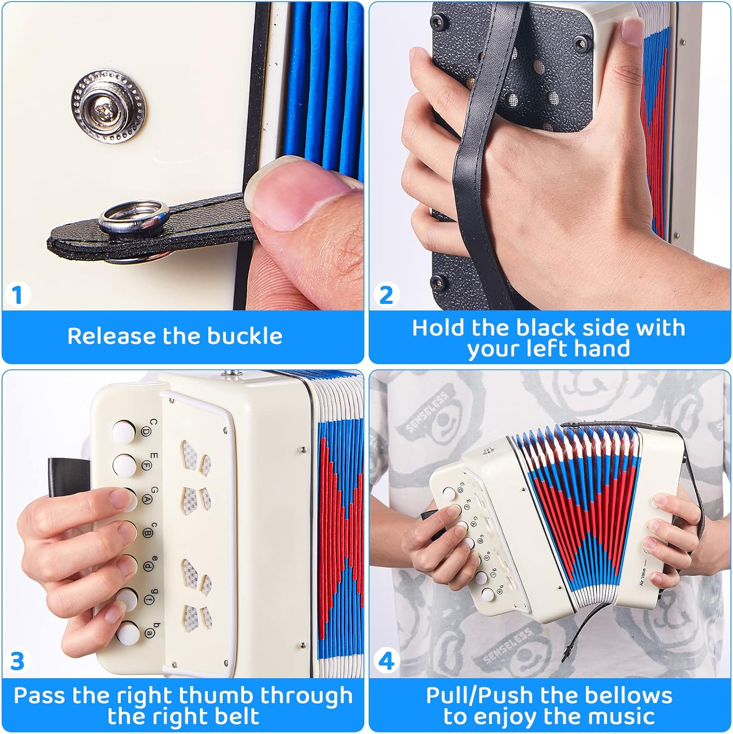 LIFERUN Accordion Instrument, 10 Keys Button Accordion Button Accordion, Kids Accordion, Gifts for Kids Children Beginners, Lightweight and Environmentally-Friendly (White) image number 6