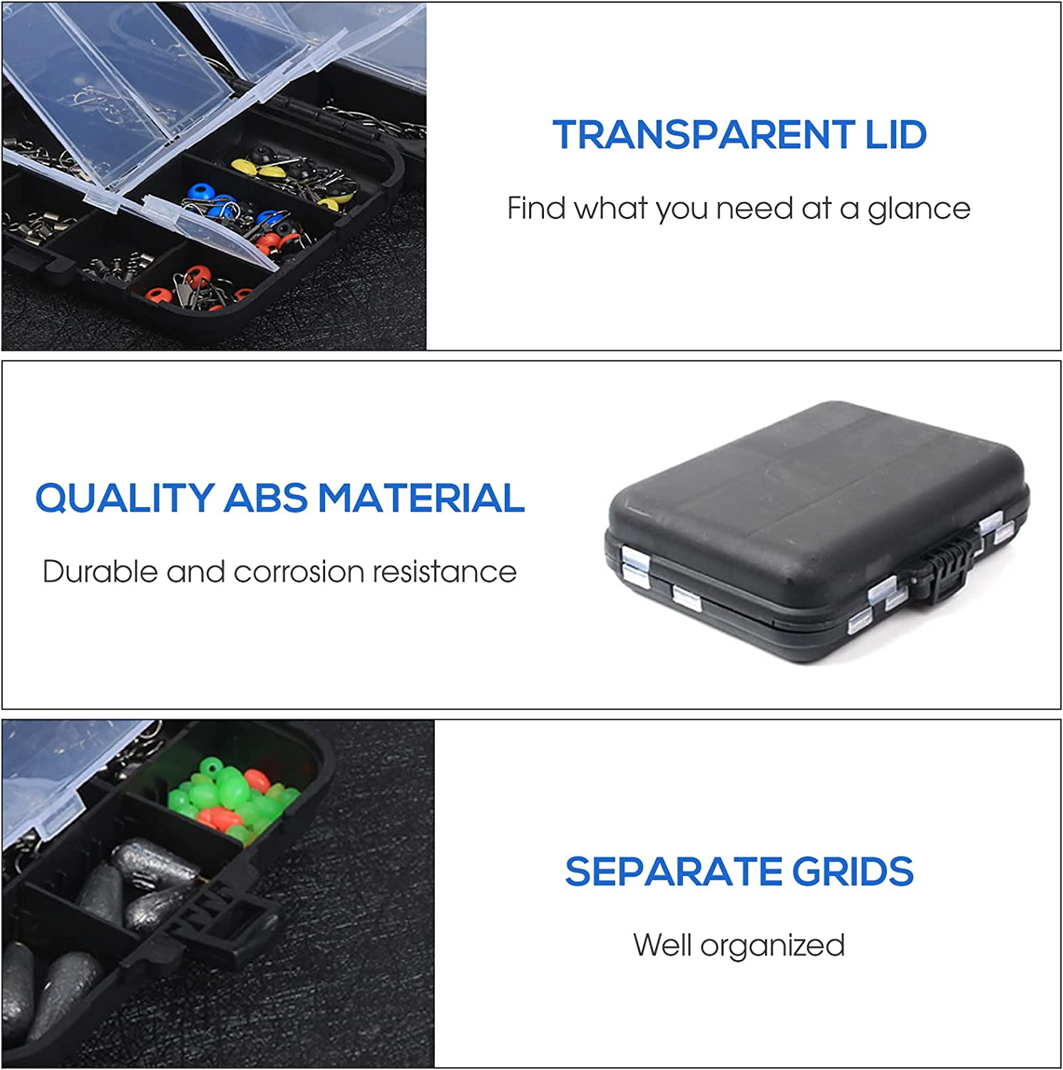 Eacam 263Pcs Fishing Accessories Kits with Tackle Box Saltwater Freshwater Including Jig Hooks, Cross Barrel Swivel, Barrel Snap Swivel, Sinker Slides, Lead Sinker, Treble Hooks image number 4