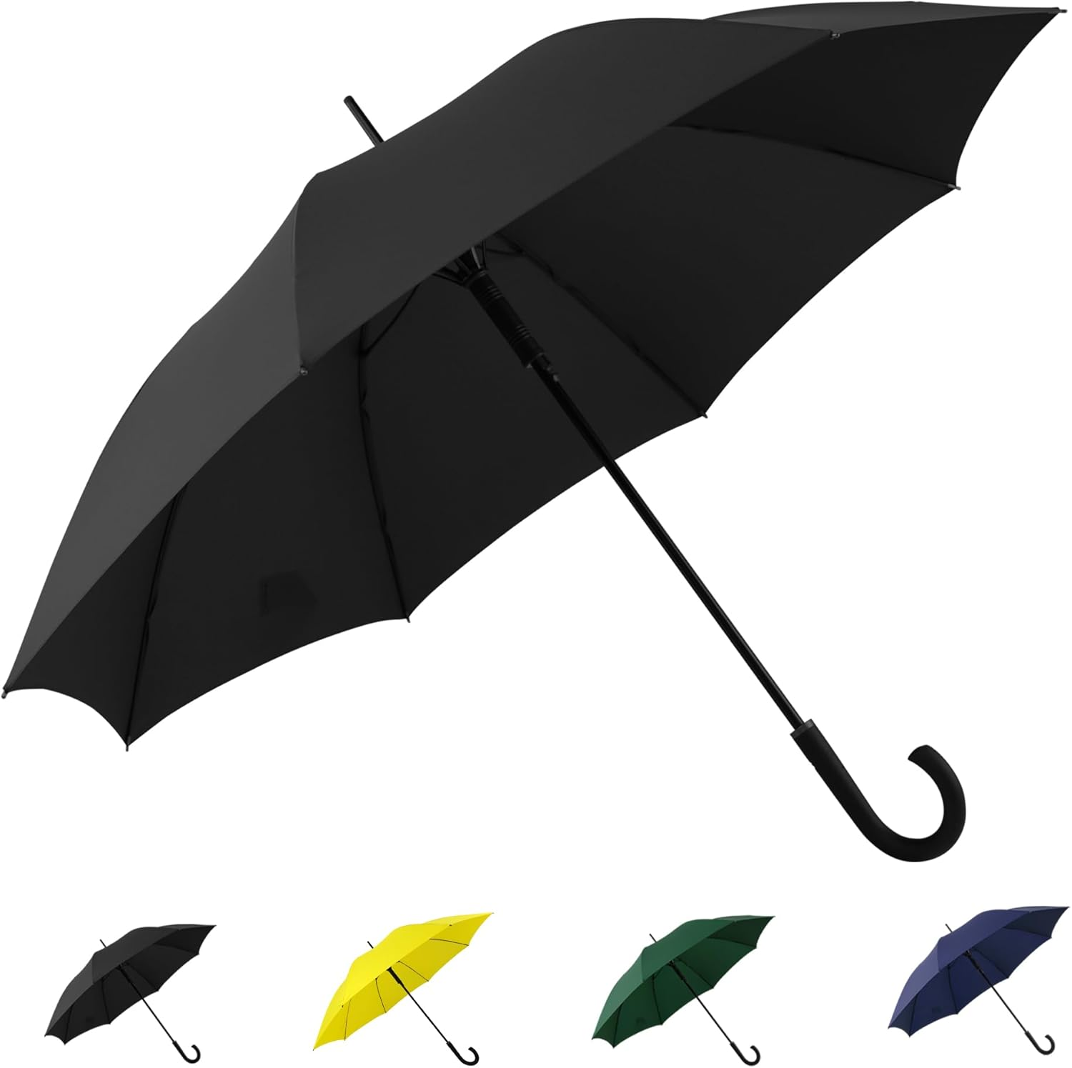 Large Stick Umbrella Windproof Automatic Open 50 Inch Umbrella with Hook Handle,Over Sized J Handle Umbrellas for Men and Women,Windproof Unbreakable Stick Rain Golf Umbrella.