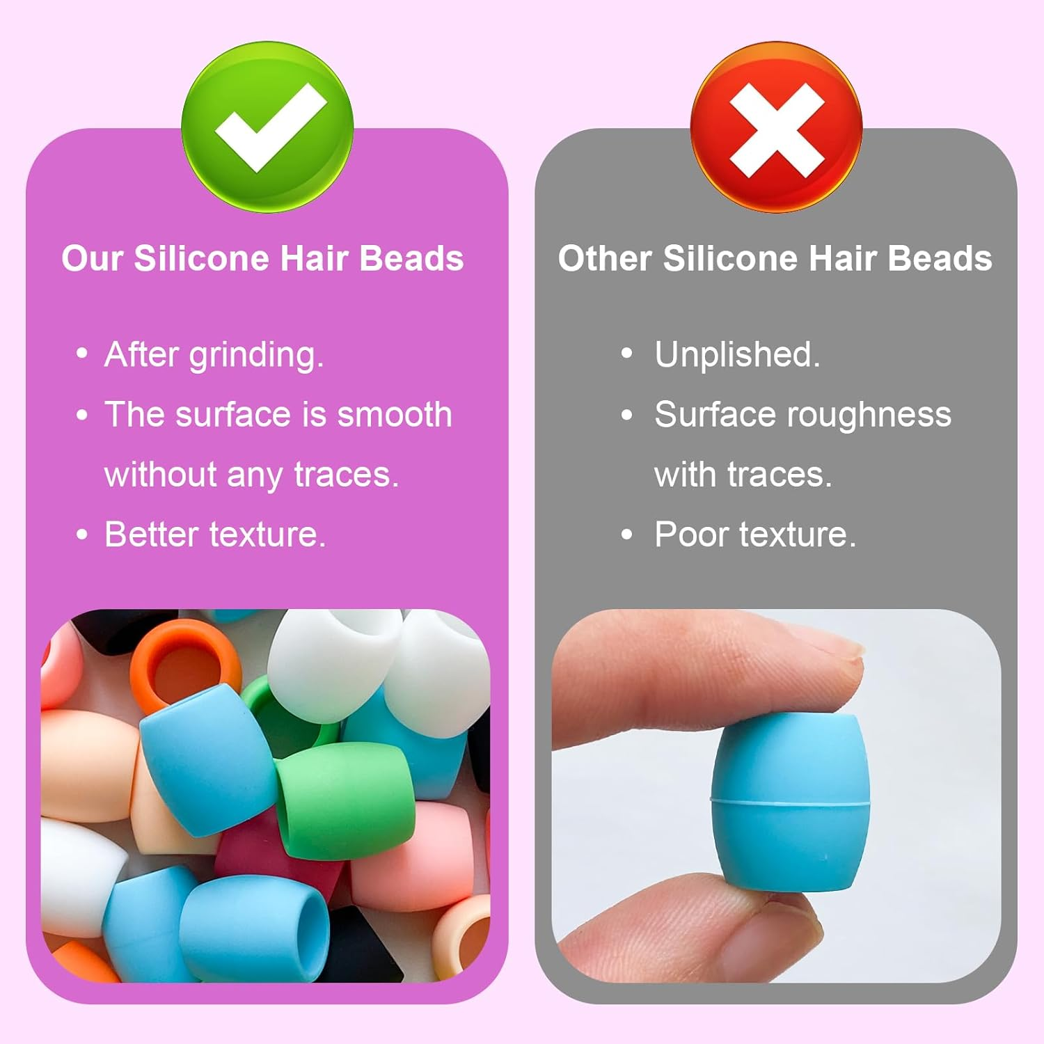 Jongdari 60Pcs Silicone Hair Beads for Kids Girls, Colorful Rainbow Large Soft Rubber Pony Beads Kit - 60Pcs, 10 Colors - Multicolor image number 4