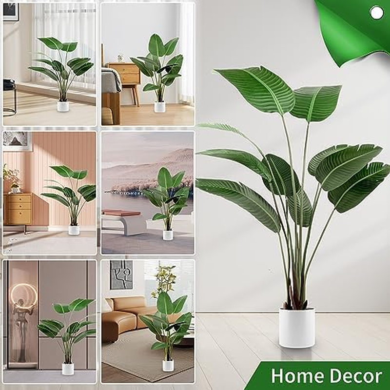 Artificial Bird of Paradise Plam Tree 5.2 FT Tall Fake Tropical Palm Plant with 10 Trunks in Pot for Modern Home D&eacute;cor Office Living Indoor（Contain Plastic Planter Pot image number 5