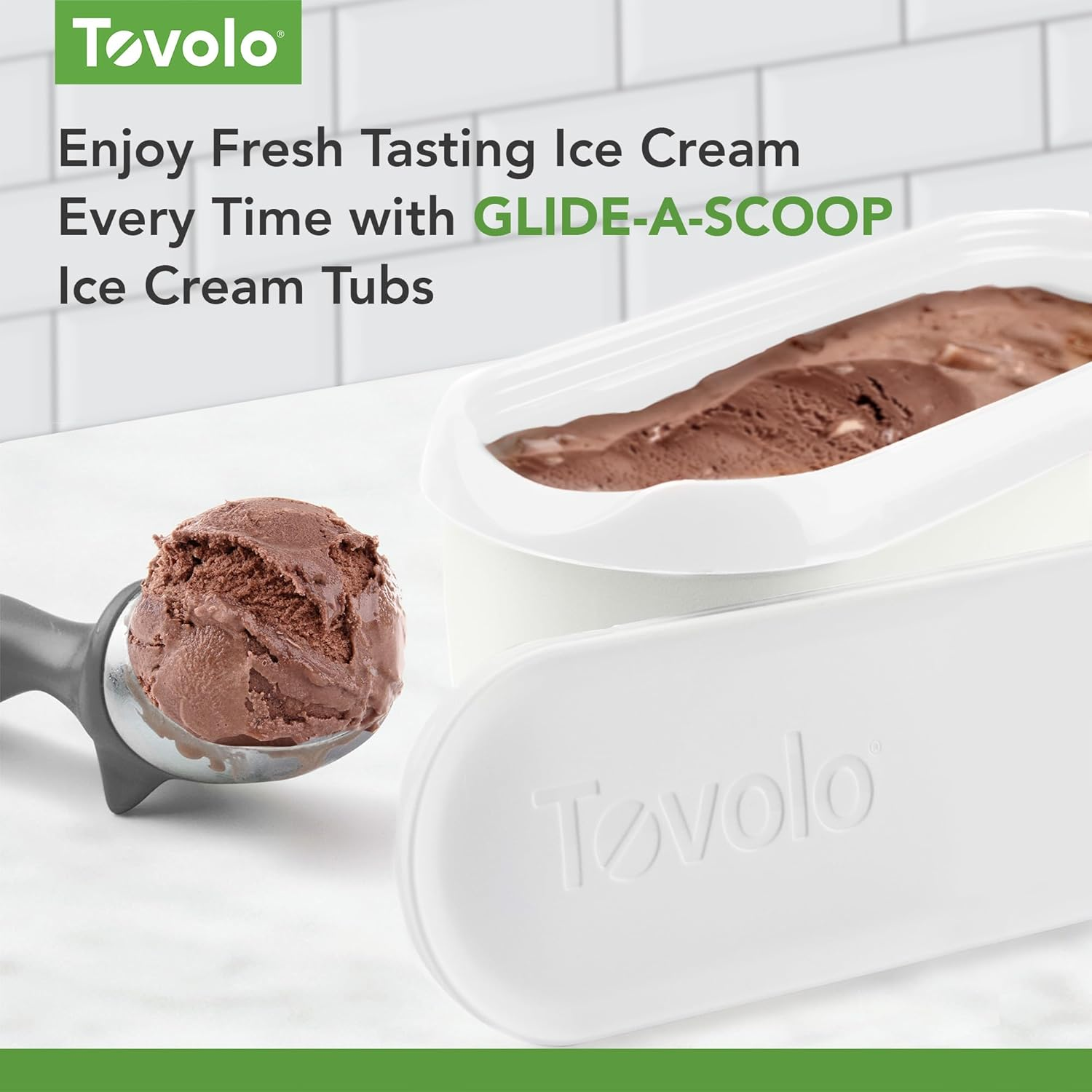 Tovolo Glide-A-Scoop Ice Cream Tub, 1.5 Quart, Insulated, Airtight Reusable Container with Non-Slip Base, Stackable on Freezer Shelves, Bpa-Free, White image number 3