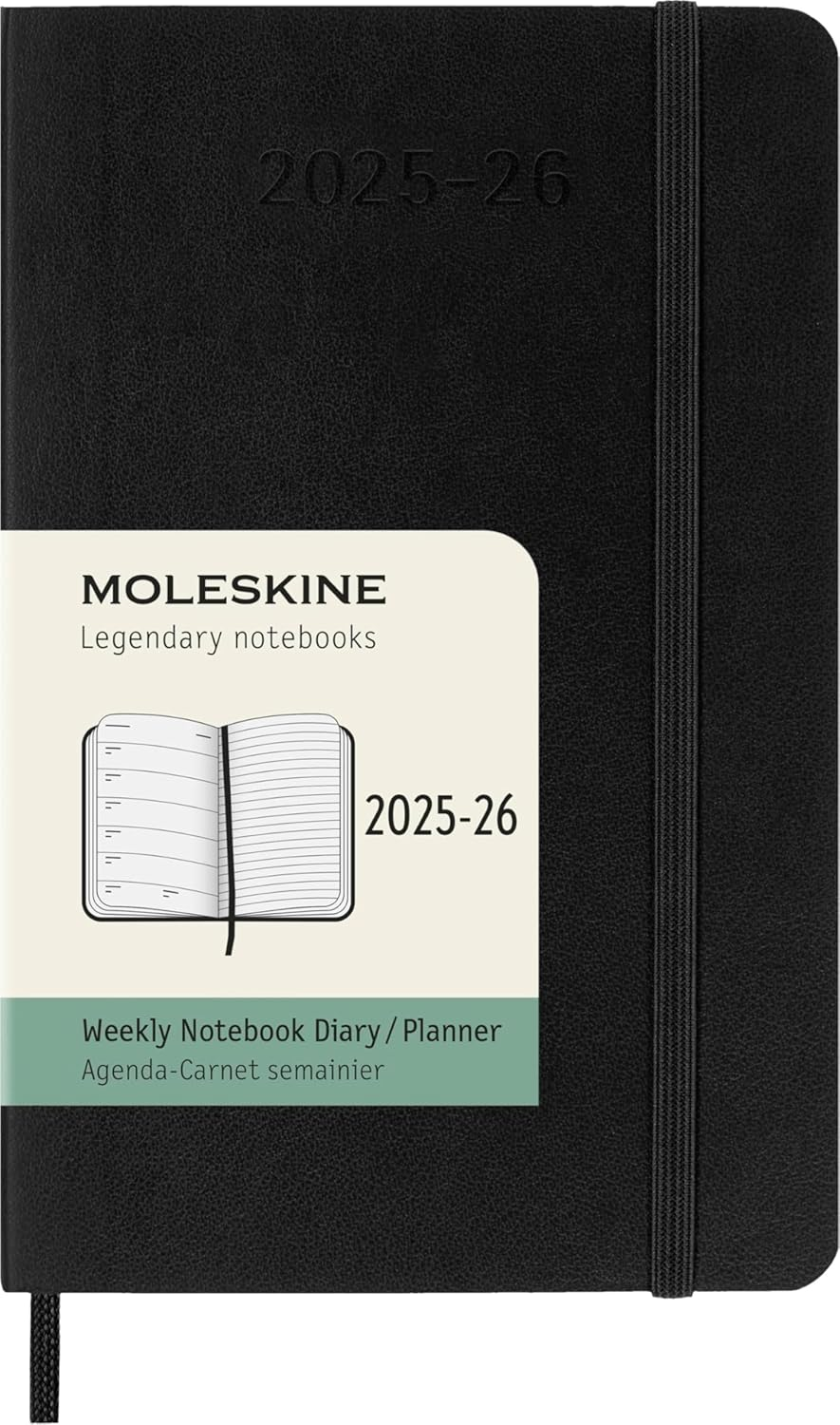 Moleskine 18 Monate Wochenkalender 2025/2026, XL, 1 Wo = 1 Seite, Rechts Linierte Seite, Weicher Einband, Schwarz