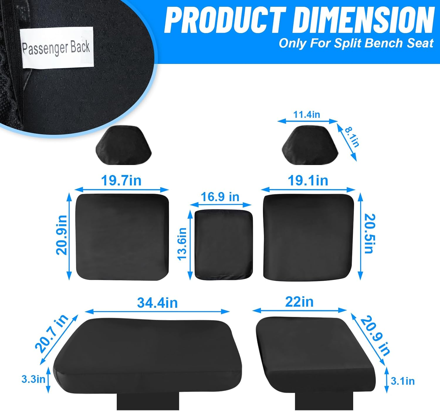 Starknightmt UTV Seat Covers, 1680D Waterproof, Compatible with 2019-2024 CFMOTO UFORCE 1000, 2022-2024 UFORCE 1000 XL Front Seat Accessories (Black) - Black image number 5