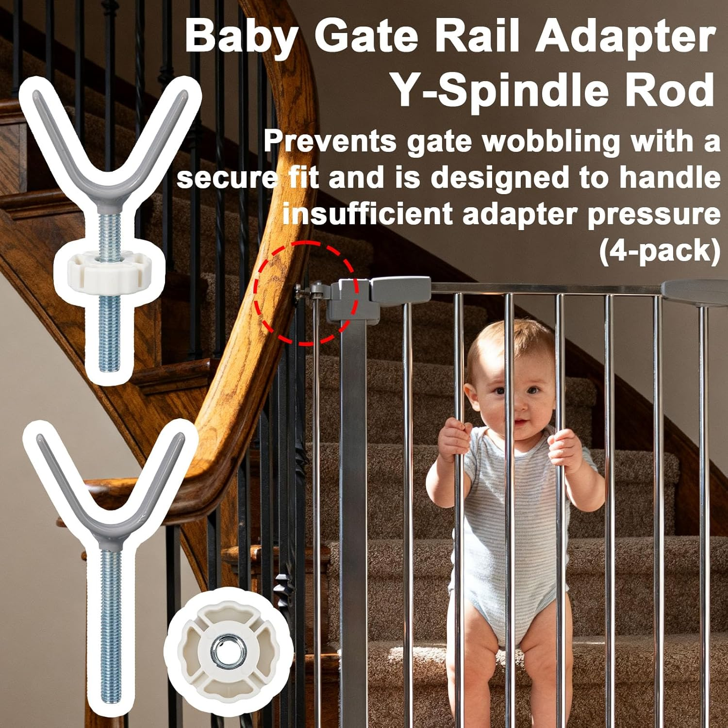 4Pcs Baby Gate Bannister Adapter, Universal Y Spindle Rods Stair Railing Adapters to Pressure Mount Pet & Child Proof Safety Gates Indoor Outdoor Use image number 5
