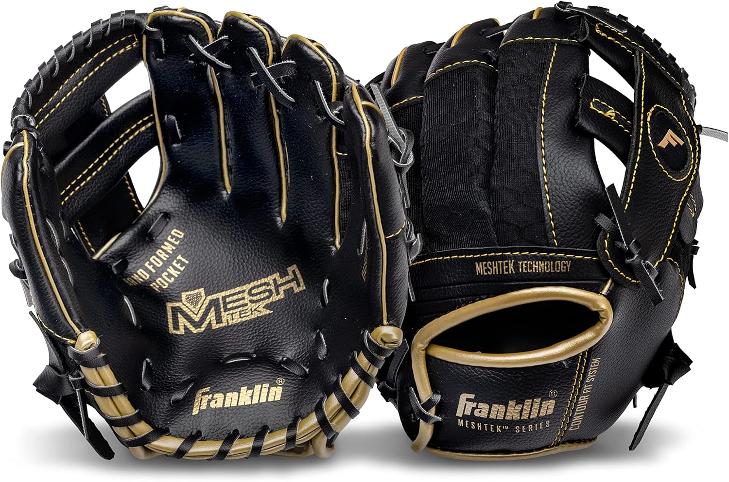Franklin Sports Kids Baseball Glove + Ball Sets - Meshtek Youth Teeball Gloves for Kids + Toddlers - Left + Right Hand Throw Mitts + Glove Sets with Foam Balls - Boys + Girls Gloves - 9.5" Inch