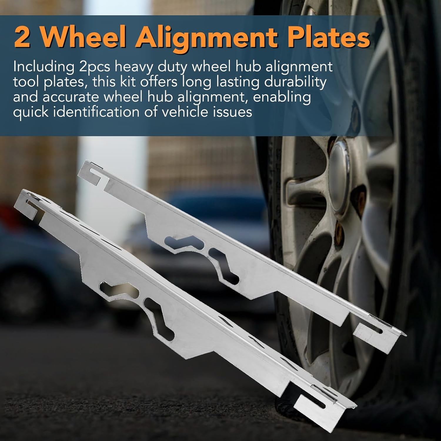 2PCS Front End Alignment Tool, Home Wheel Alignment Kit, Heavy Duty Wheel Alignment Tools with Hanging Hole, Wheel Hub Locating Plate Set for Vehicle, Silver