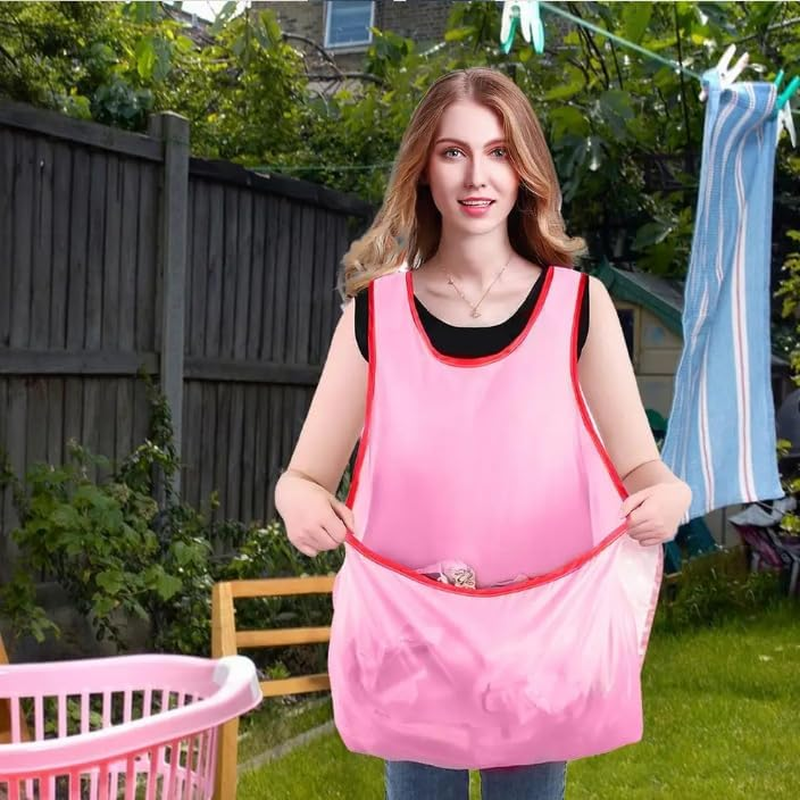 Shopiness Laundry Apron for Wet Clothes Transport and Practical Laundry Solution with Large Pocket, Drying Apron Ideal for Drying, Gardening, and Daily Use (Pink) image number 2