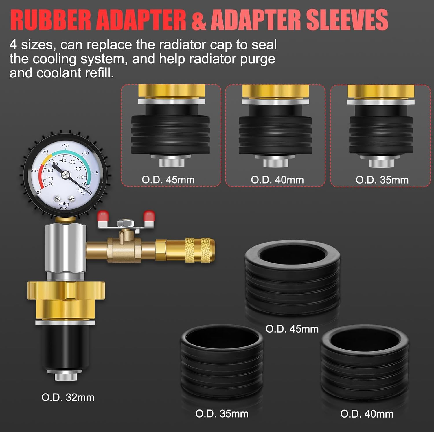 JIFETOR Cooling System Vacuum Purge Radiator Coolant Refill Tool Kit, Automotive Water Tank Pneumatic Vacuum Antifreeze Change Filler Set, with 4 Sizes Adapter Case Hose for Car Van SUV Truck - Red Case image number 2