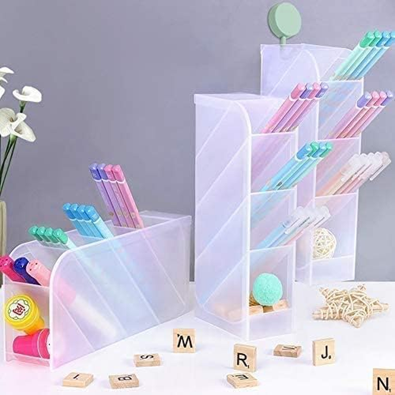 6 Pcs Pen Holder for Desk,Desk Organizer,4 Compartment Multifunctional Pen Storage Box,Pencil Case for Office,Storage,Makeup Brush Storage Box, School Supplies (Translucent White) image number 1