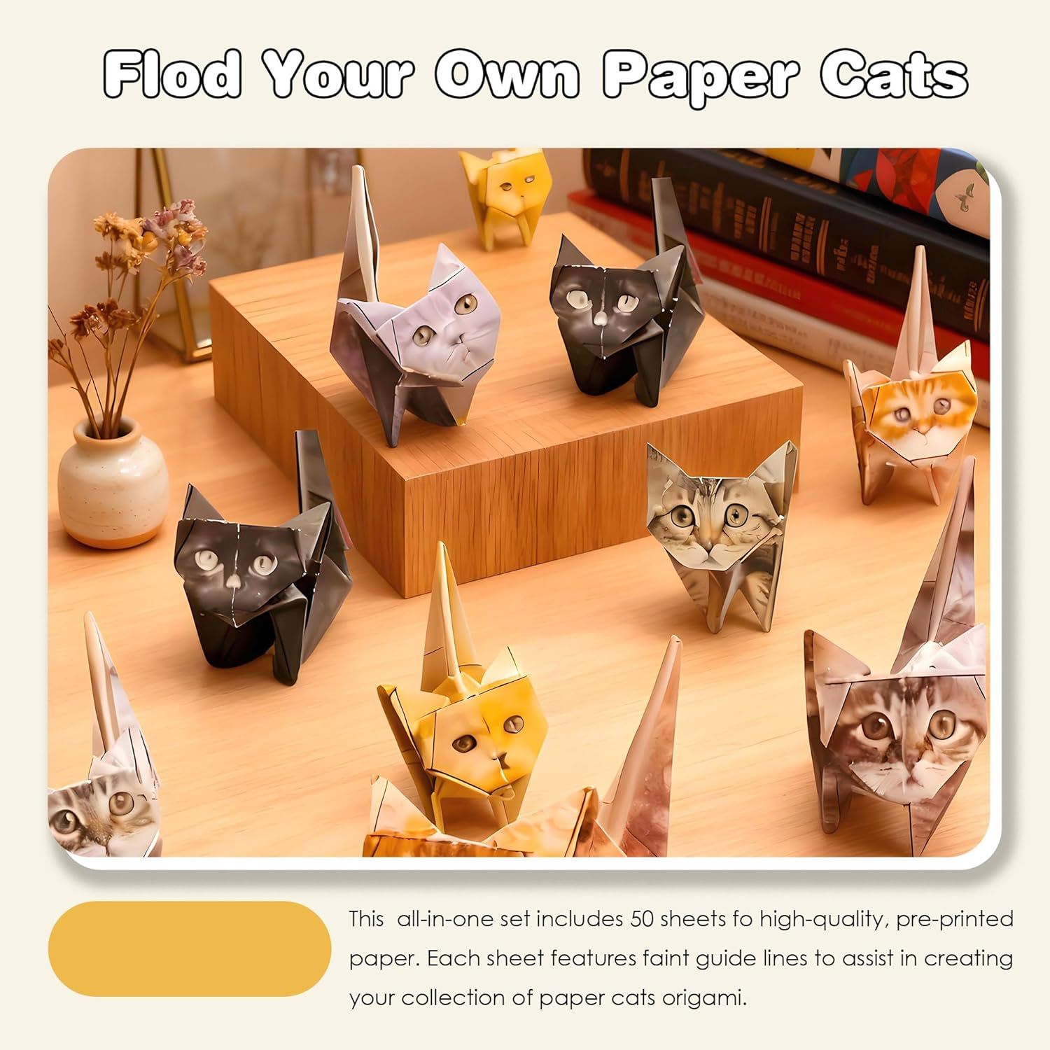 DIY Paper Cats Origami Kit,Cute Kitten Origami Papercraft Kit,Fun 3D Craft Origami Cats Paper Activity, Funny Christmas Birthday Gifts Stocking Stuffers Home Desk Decor