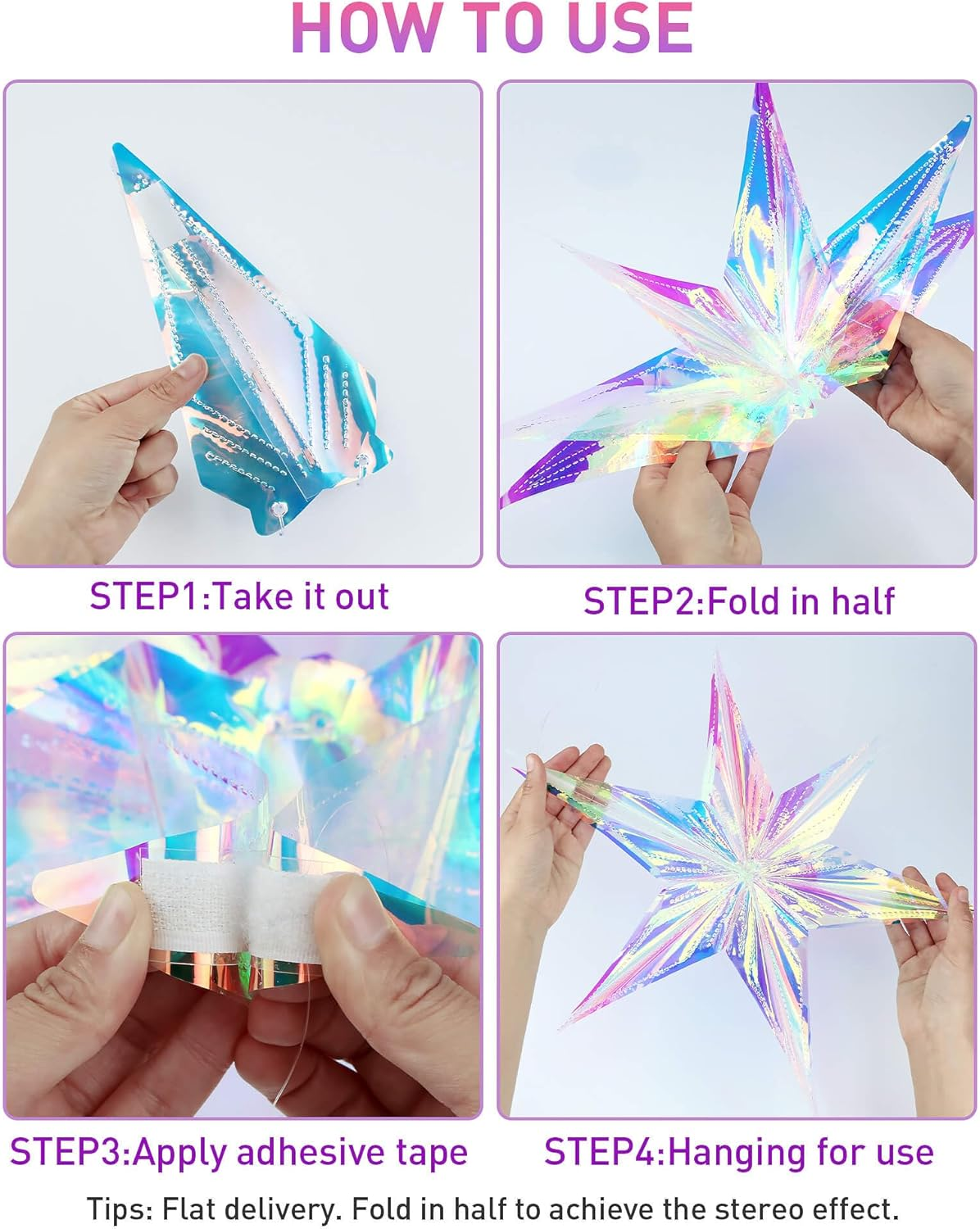 3PCS Iridescent Decoration Ornaments Hanging Decorations, Iridescent Snowflakes Fan, Starry Snowflake, Hexagram Stars Garland for Home Decorations Wedding Birthday Christmas Parties, Vomika image number 4