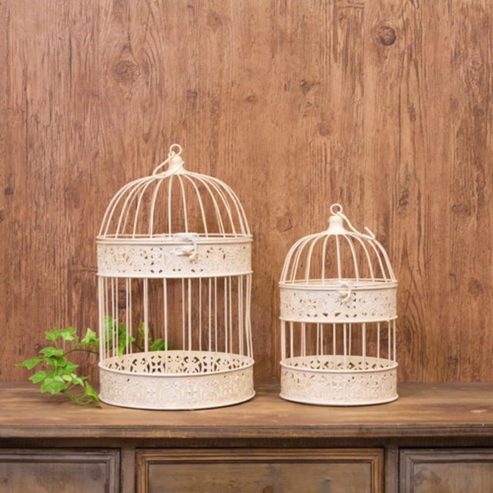 Akizuki Boeki Florist Bird Cage, round S/2, Antique White, L: W9.8 X D9.8 X H18.5 Inches (25 X 25 X 47 Cm), M: W 7.5 X D 7.5 X H 14.6 Inches (19 X 19 X 37 Cm), NBC302RD-W image number 6