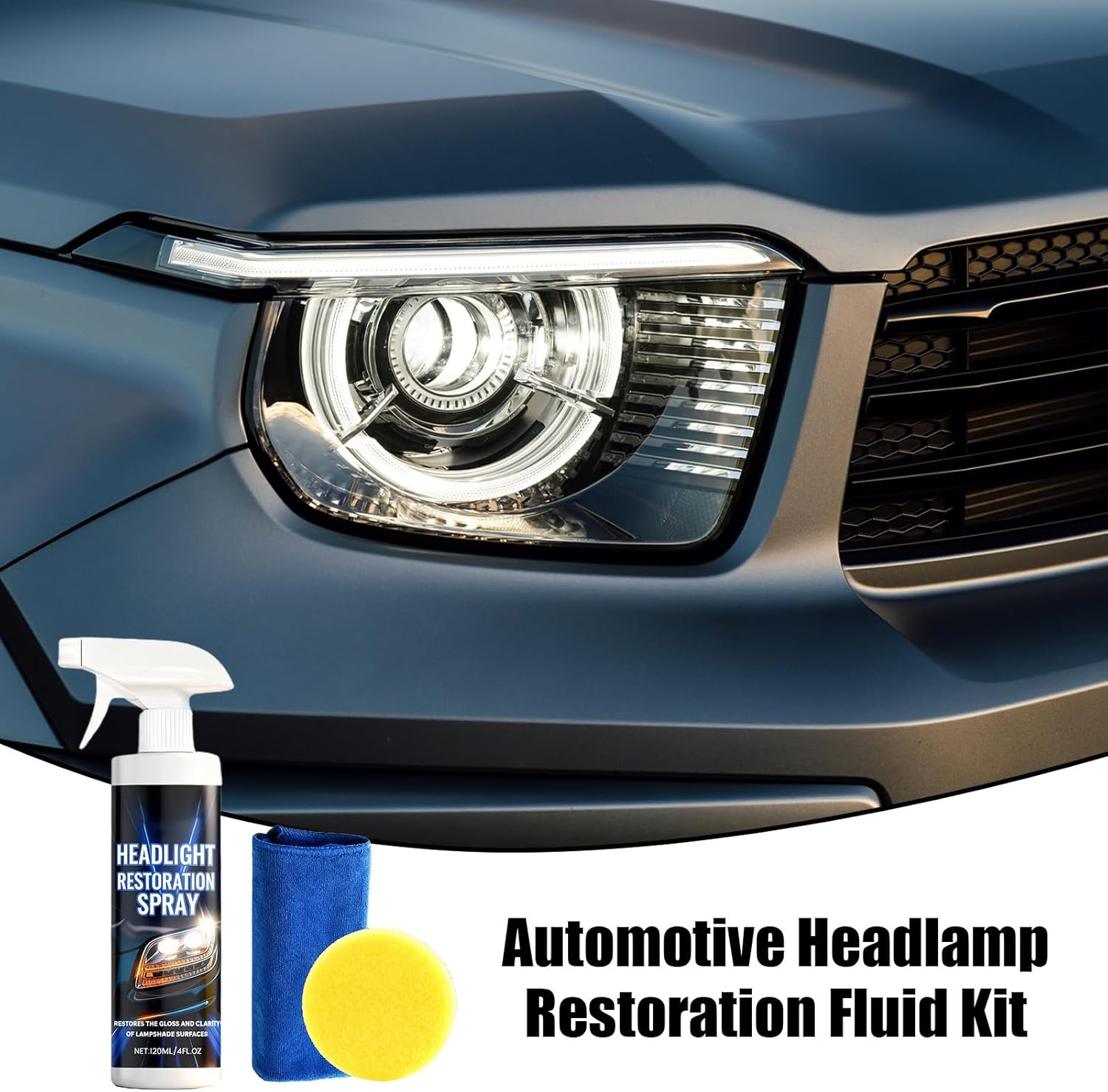 Nkmifeg Headlight Restorer Kit | 120Ml with Towel and Sponge Cleaner | Car Headlight Restoration Liquid | for Exterior Lamps Taillight Clarity Motorcycle Garage Automotive Truck image number 6