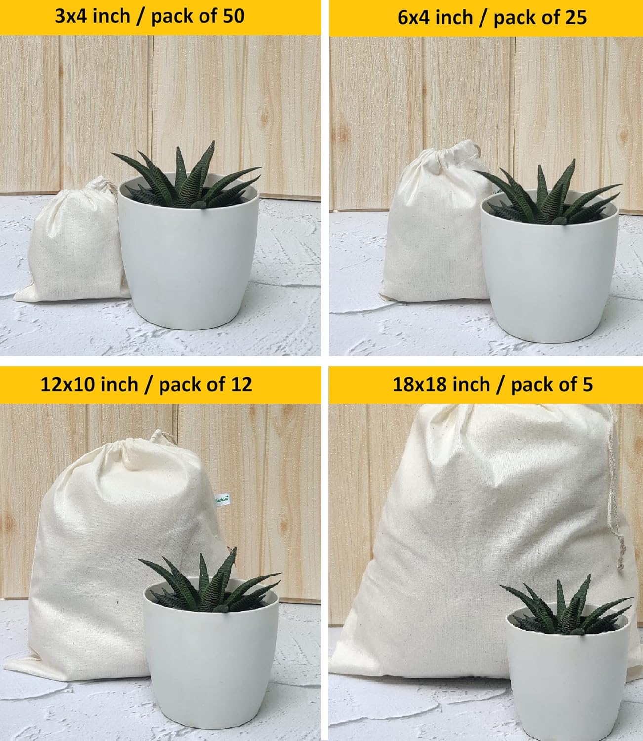 Cotton 10 Pieces Drawstring Muslin Bags (10X12 Inch) image number 6