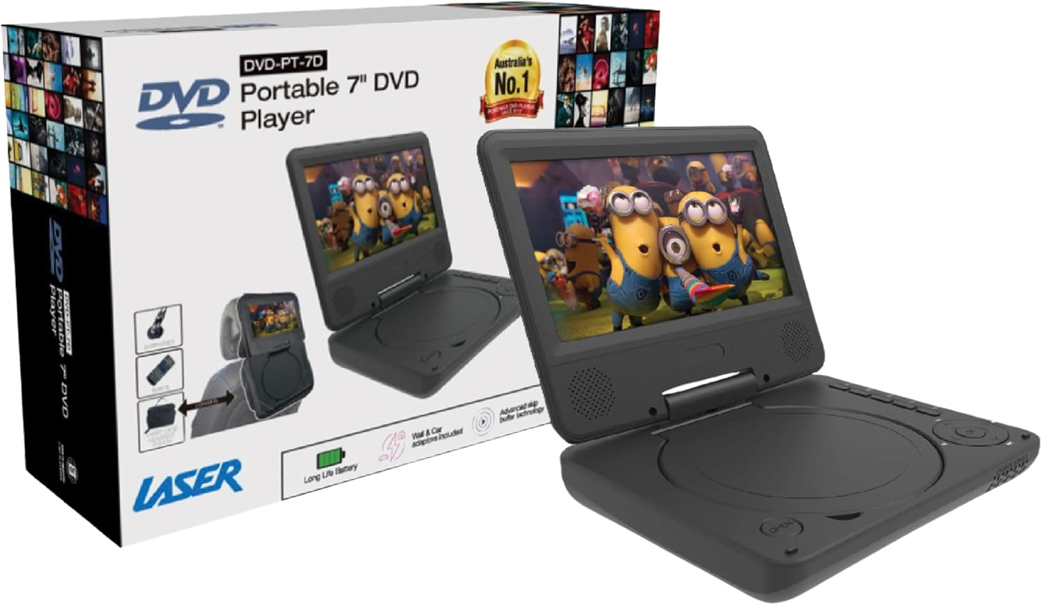 Laser 7 Portable DVD Player Screen with USB SD 12V 240V Region Free SD image number 2