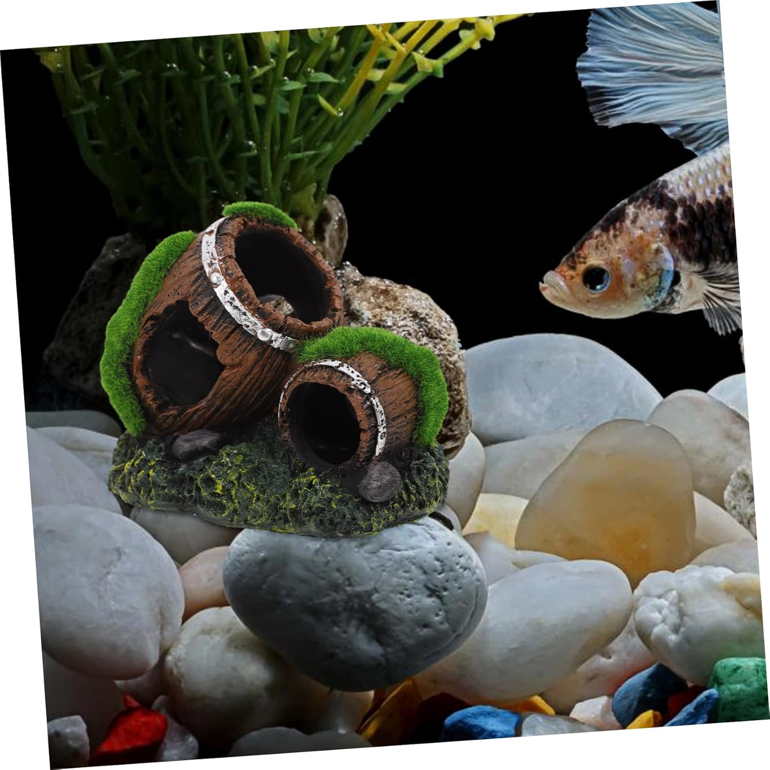 JUMPLAWN Aquarium Decorations Resin Barrel Ornament Unique Fish Tank Hideout for Freshwater and Saltwater Fish and Easy to Clean Small for Cozy Aquatic Landscaping image number 2