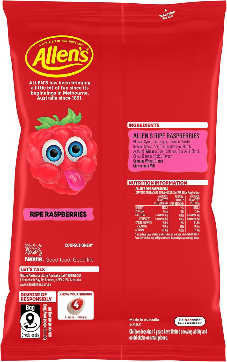 Allen'S Ripe Raspberries Lollies Bulk Bag, 1.3 Kilograms image number 1