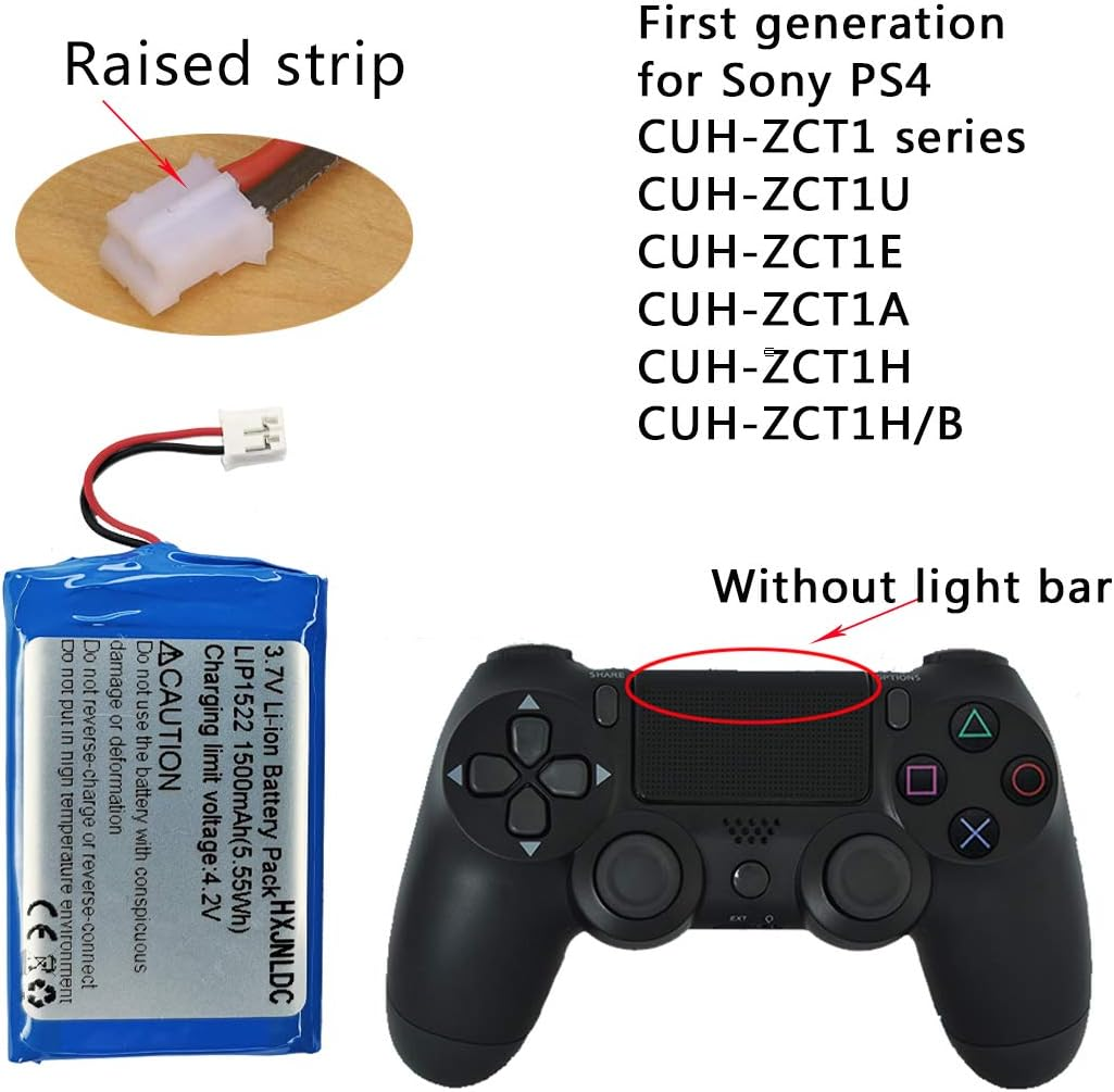HXJNLDC 3.7V 1500Mah Battery for Sony PS4 Controller Battery Replacement(Cuh-Zct1U,Cuh-Zct1E,Cuh-Zct1A,Cuh-Zct1H,2015 and Earlier Models),Dualshock 4,Playstation 4,Lip1522,Gen 1,Old Version,Big Plug image number 6