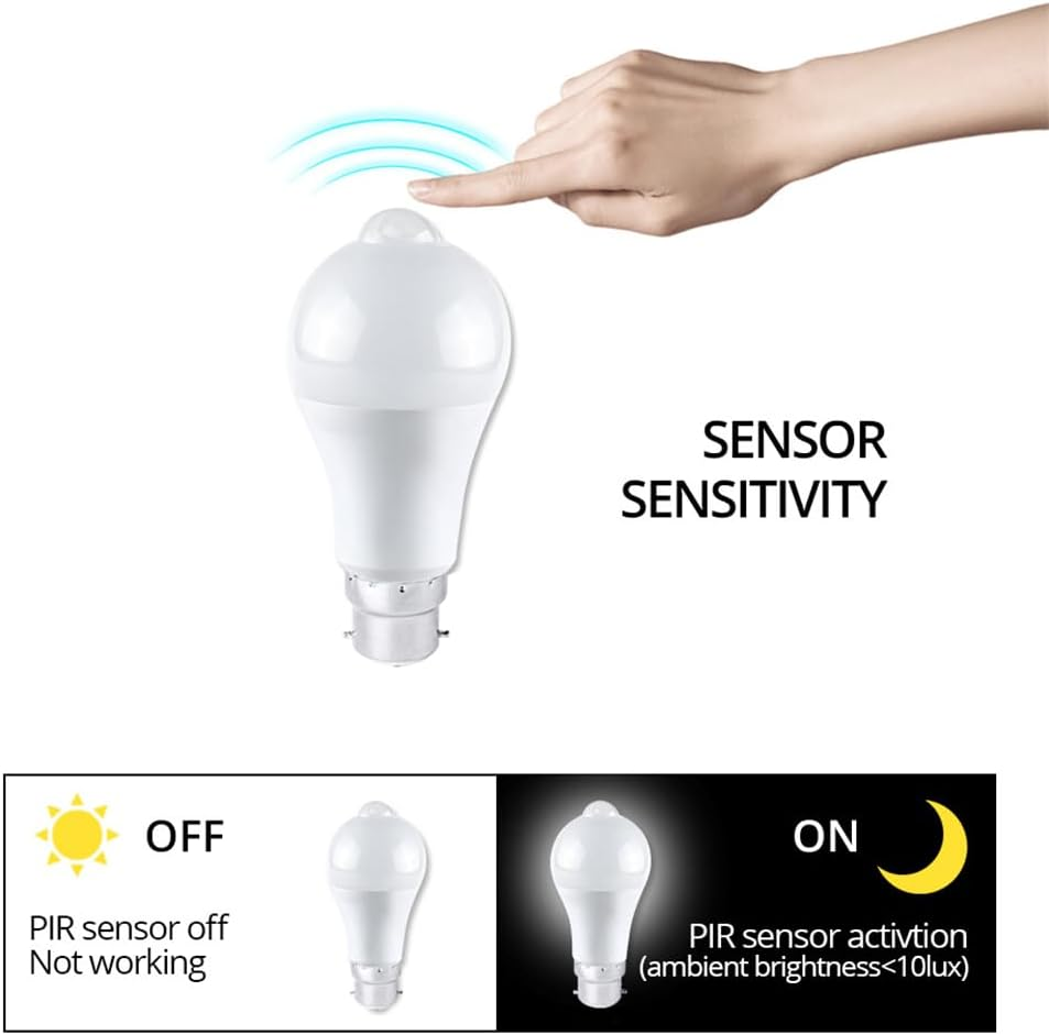 2X Smart Motion Sensor Light LED Bulbs B22 PIR Light Sensor Auto On/Off White12W image number 5