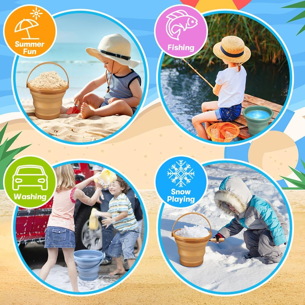 3L Collapsible Bucket, Foldable Pails 3 Packs, Space Saving Portable Buckets for Camping Travel Fishing, Multi-Use Household for Beach Sandbox Pool Cleaning image number 3