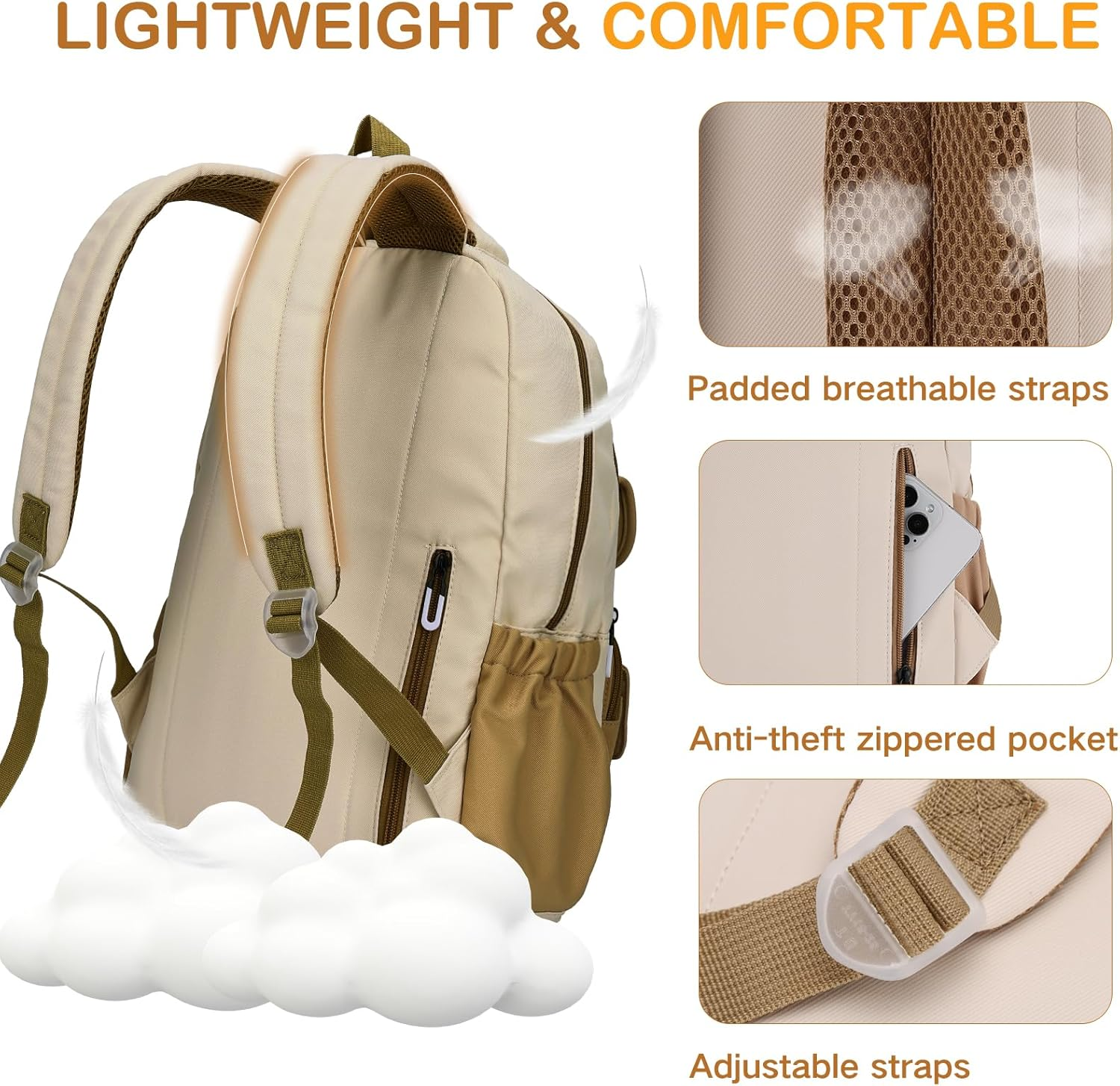 Large Backpack for Girls, VASCHY Cute School Bag Bookbag for Elementary Middle Schooler Teen Girls/Boys/Kids Travel Hiking with Clear Pin Pouch image number 3