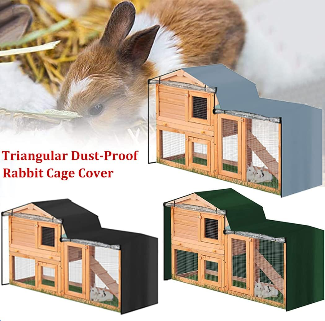 Bunny Hutch Cover COOSOO Triangular Dust-Proof Rabbit Cage Cover 420D Oxford Waterproof Dust Proof Pet Cage Cover with Zippers Poultry Cage Accessory Rabbit Cage Cover for Backyard Garden Winter (147&times;52&times;86Cm, Black) image number 1