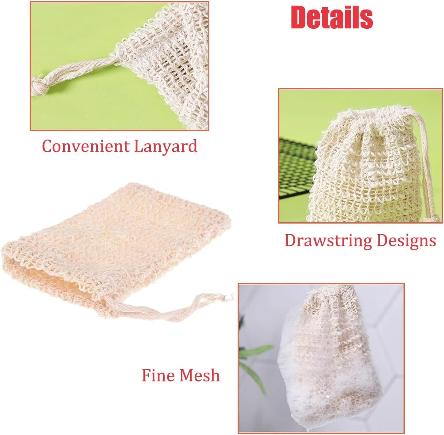 Soap Bag Natural Fiber Soap Bags, Organic Soap and Linen Soap Bag Natural Soap Saver Foaming Net Handmade Soap Storage Bag Pouch Bath Defoliator Towel Soft Weave with Drawstring for Bath Shower Use image number 3