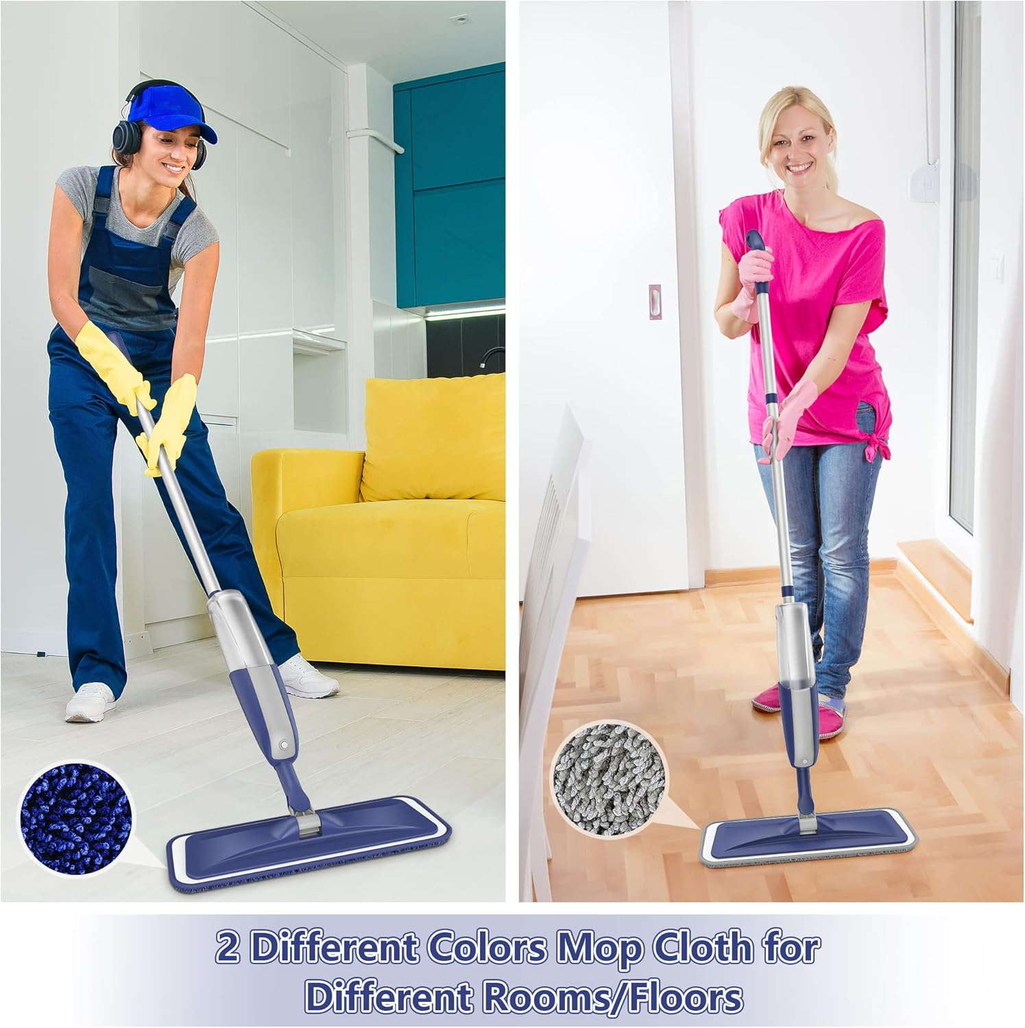 Microfibre Spray Mops for Floor Cleaning - MEXERRIS Floor Mop with Spray 4 X Reusable Washable Pads Dust Wet Dry Mops with 2X 410ML Bottles, Flat Mop for Wood Floor Hardwood Laminate Tiles Flooring image number 3