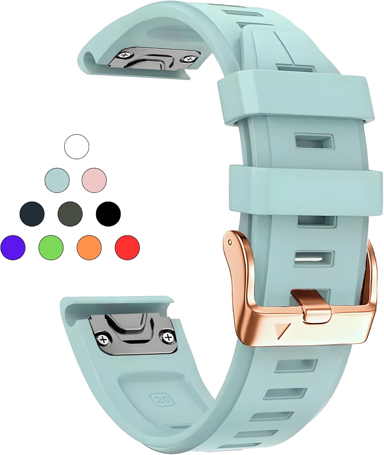 PCAVO Quickfit 20Mm Watch Band for Garmin Fenix 5S 6S 7S Pro Solar - Rose Gold Buckle - Rugged Silicone Wristband Replacement for Garmin Epix Pro Gen 2 42Mm Descent Mk2S/3/3I image number 5