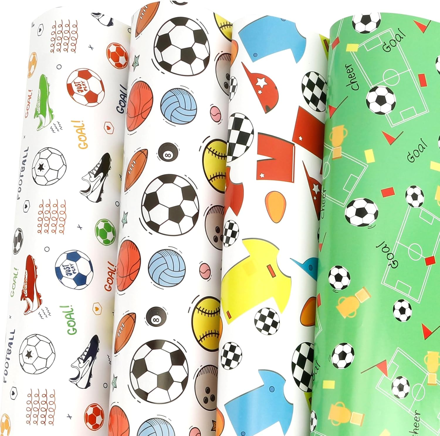Soccer Wrapping Paper 12 Sheets Birthday 28X20In Folded Flat Gift Wra Paper 4 Style Football Sports Football Wrapping Papers Roll Sports Gift Wrap Paper for Boys