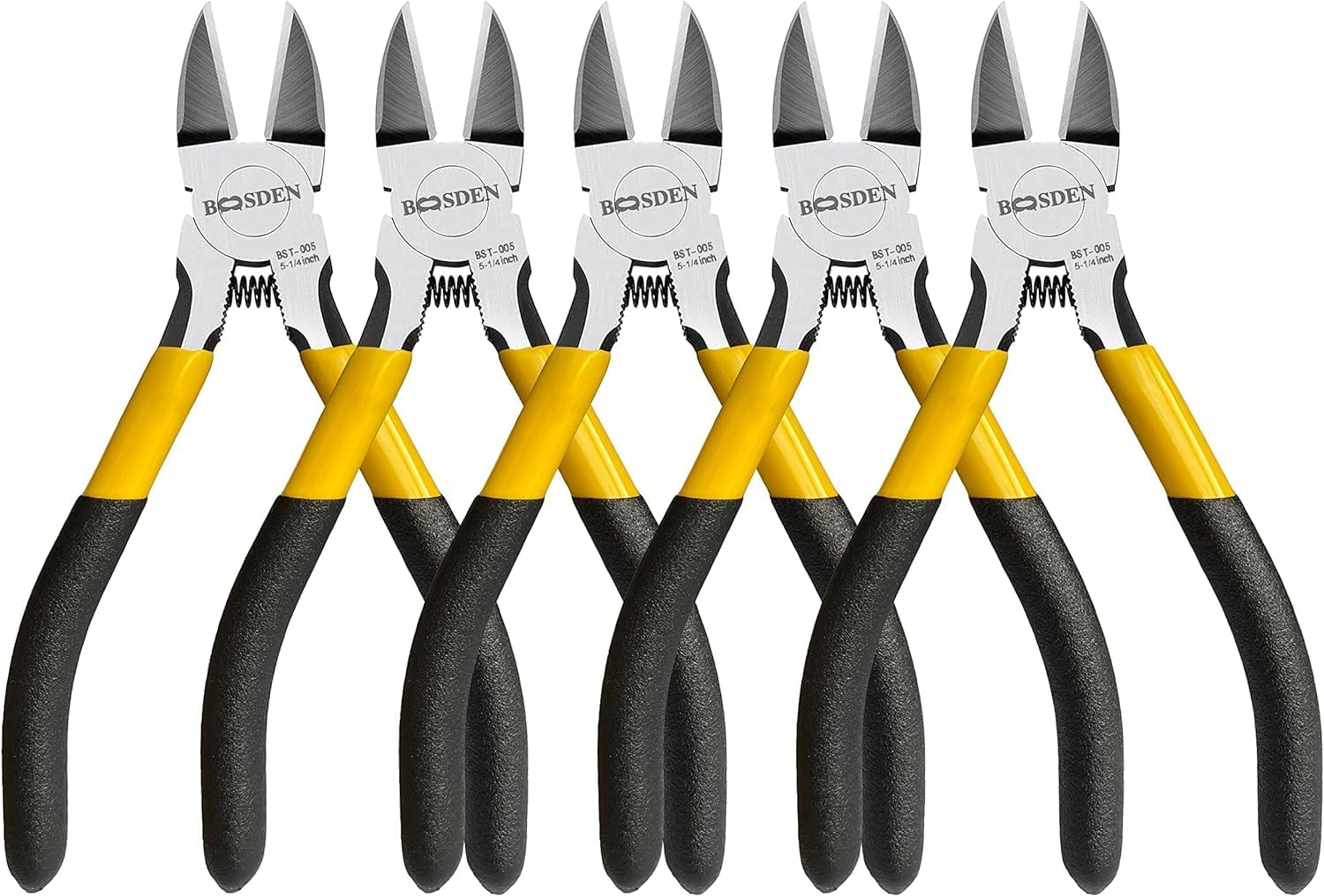 BOOSDEN 5" Wire Cutters, 5 Pack, Precision Cutting Pliers, Ultra Sharp Wire Snips Wire Clippers, Spring Loaded Flush Cutter, Diagonal Cutting Pliers for Jewelry Making Crafting, Wire Cutters Set