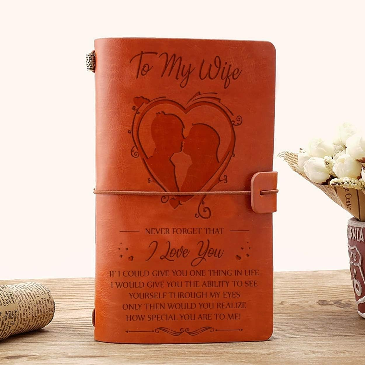 To My Wife Leather Journal - Never Forget That I Love You -140 Page Notebook, Refillable Travel Journal Diary Sketchbook, Birthday Anniversary to Wife from Husband image number 3