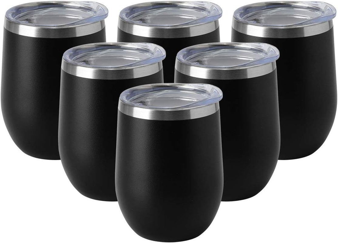 HASLE OUTFITTERS 12Oz Wine Tumbler with Lid Stemless Wine Glasses Double Wall Vacuum Travel Mugs Stainless Steel Coffee Cup for Cold & Hot Drinks Wine Coffee Cocktails Beer 12 Pack White