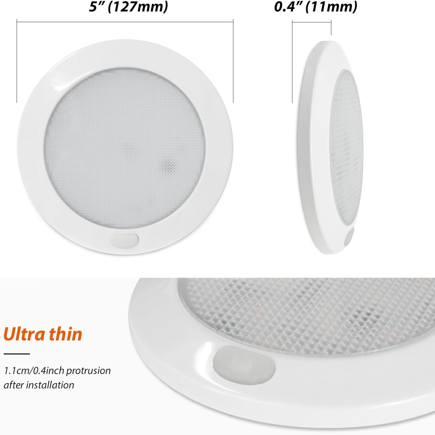 Dream Lighting 12Volt DC LED Ceiling Lights with Switch Interior Roof Dome Lighting for RV Camper Motorhome SUV Caravan Boat 127Mm Cool White Surface Mounted White PC Shell image number 1