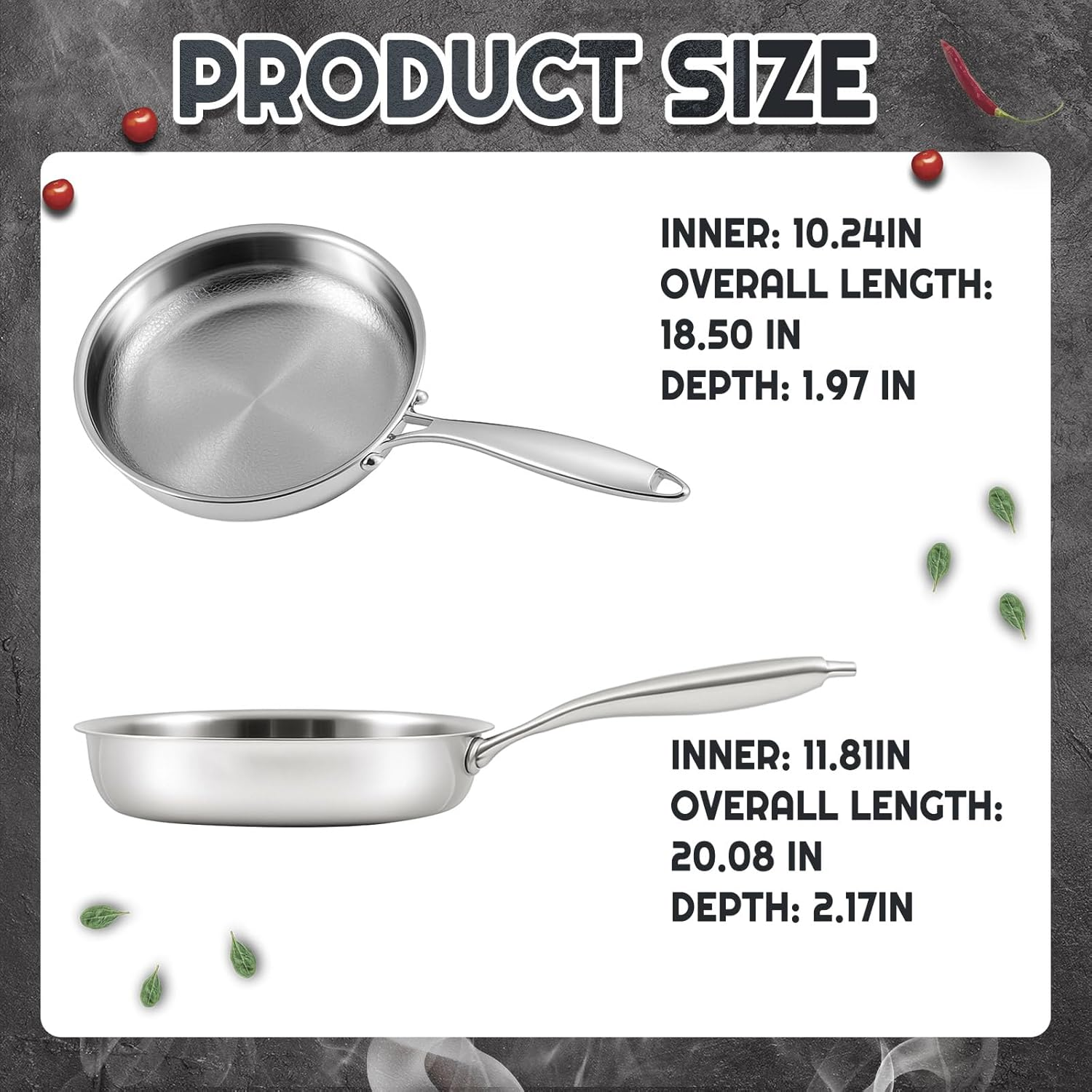 Lemonroad 2 Pcs 10.24" 11.81" Titanium Pan Set, Hammered Titanium Pan with Lid for Cooking Durable Scratch Resistant, Safe for Oven Induction image number 5