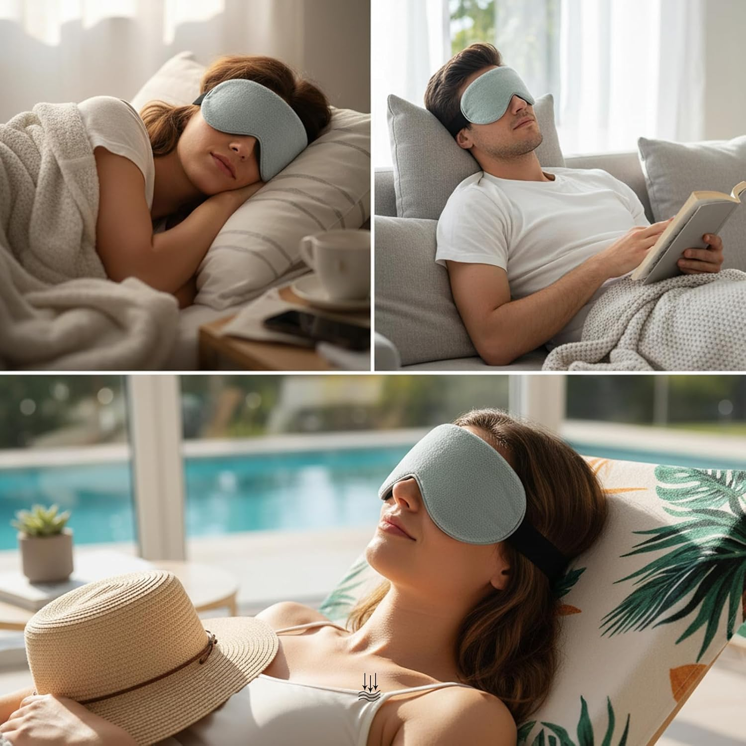 Weighted Eye Mask for Sleeping, Heatable & Freezable Eye Mask with Bead Bag, Soft Plush, Bamboo Fiber & Cotton Sleep Eye Mask with Adjustable Strap for Men & Women, Grey image number 1