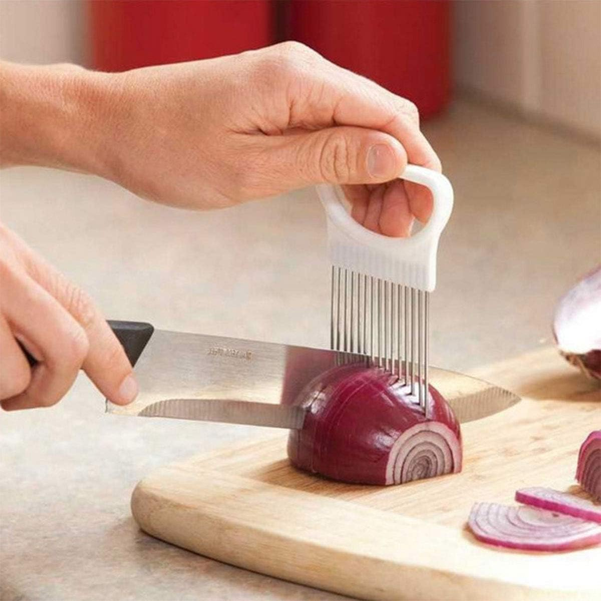 2Pcs Onion Holder Slicer, Stainless Steel Tomato Lemon Potato Vegetable Holder Slicer Cutter Tool for Kitchen Worker Slicing image number 2