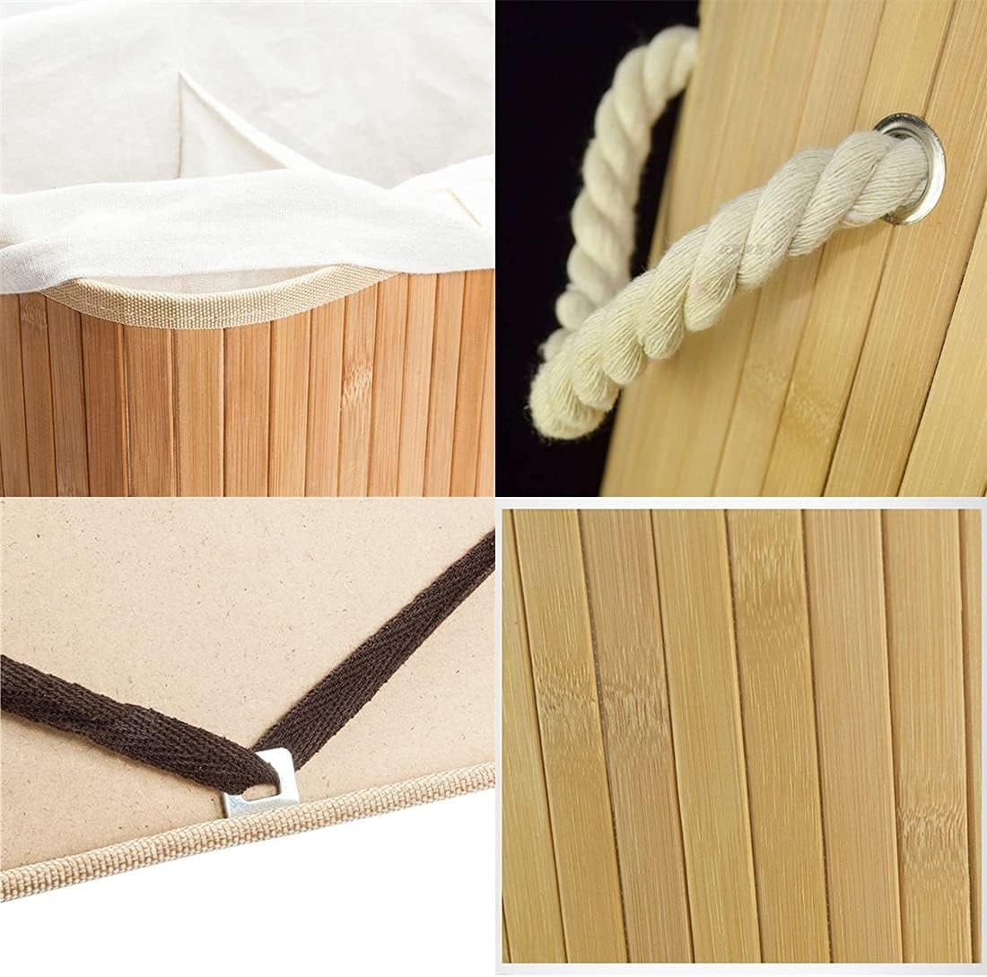 Large Laundry Handles Laundry Basket, Cotton Rope Laundry Hamper, Storage Basket Bamboo Woven Basket Dirty Clothes Hamper Organizer Rectangle & round (Rectangle) image number 2