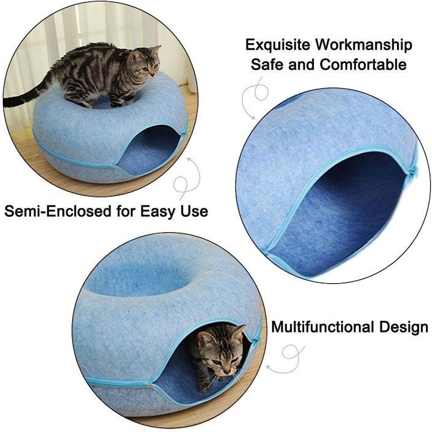 Dog Bed Cat House Pet House Pet Bed Cat Bed Cat Tunnel Nest round Felt Cat Tube Play Toy Cat Tunnels for Indoor Cats Cat Maze Toy Appealing Dog House Cat Bed Pet Nest ( Color : a , Size : 60*60*27Cm ) image number 5