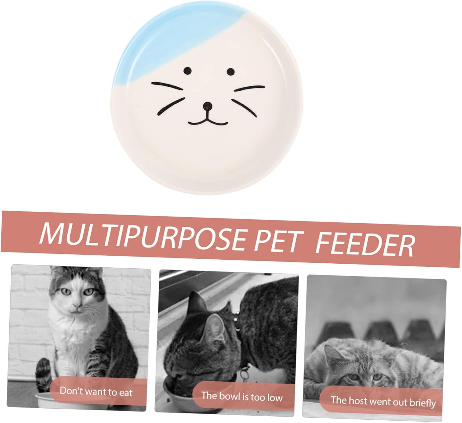 WOONEKY Ceramic Cat Bowl - Whisker Relief Food and Water Dish, Flat Plate for Cats and Dogs, Reusable Feeding Plate image number 7