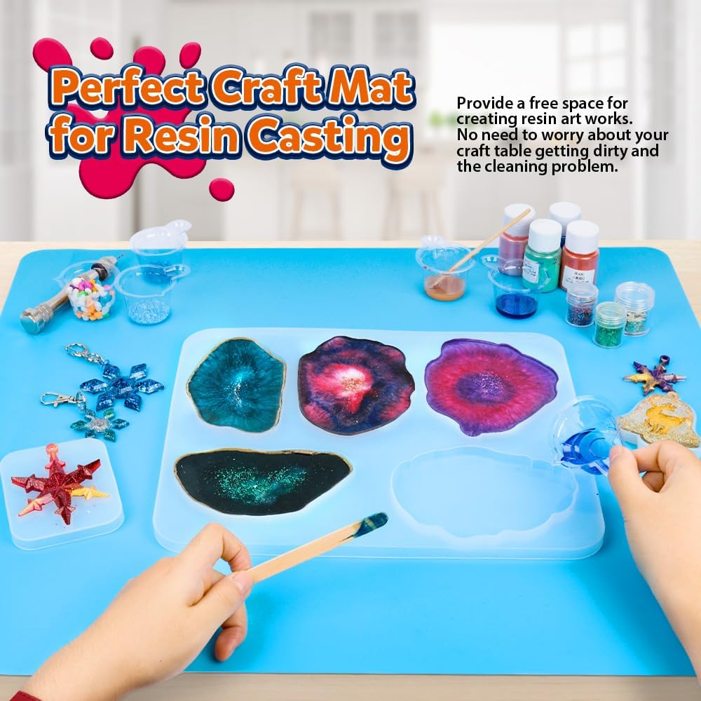 LEOBRO 2 Pack 59.5 X 49.5 Cm Oversize Silicone Mats for Crafts, Thick Nonstick Silicone Craft Mats for Resin Molds, Multipurpose Silicone Mats for DIY Crafting Painting, Blue & Green image number 5