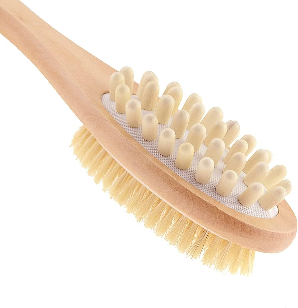 2 in 1 Body Brush Double-Sided Natural Bristle Body Brush Scrubber Long Handle Wooden Spa Shower Brush Bathtub Massage Brush image number 4