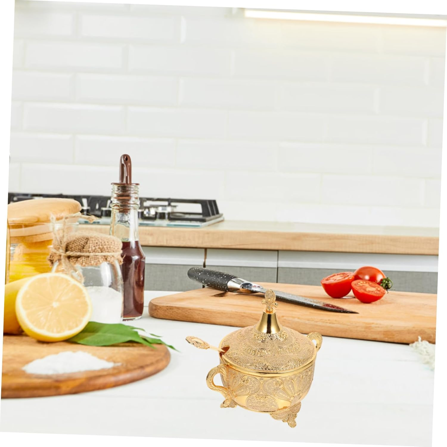 Mikinona Kitchen Seasoning Jar Zinc Alloy Material Lid for Home Spice Storage Decorative Carved Design for Kitchen Counter Use image number 5