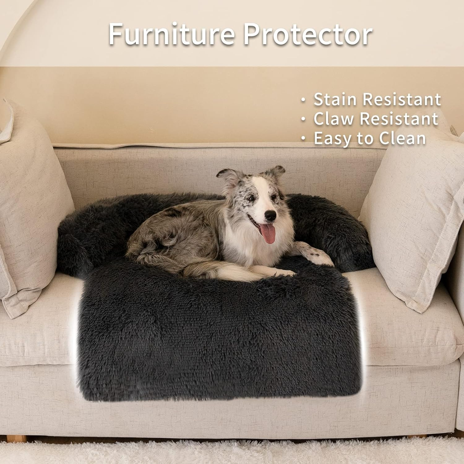 Large Calming Dog Bed Sofa Couch for Large Dogs and Cats - Fluffy Plush Mats for Furniture Protector with Washable Cover (41X37X6, Gray) image number 3